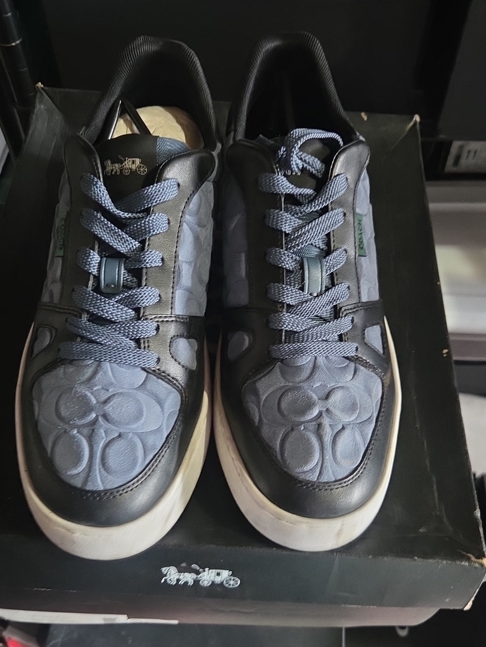 Coach Men’s Low-Top Sneakers in Blue and Black with Signature Pattern